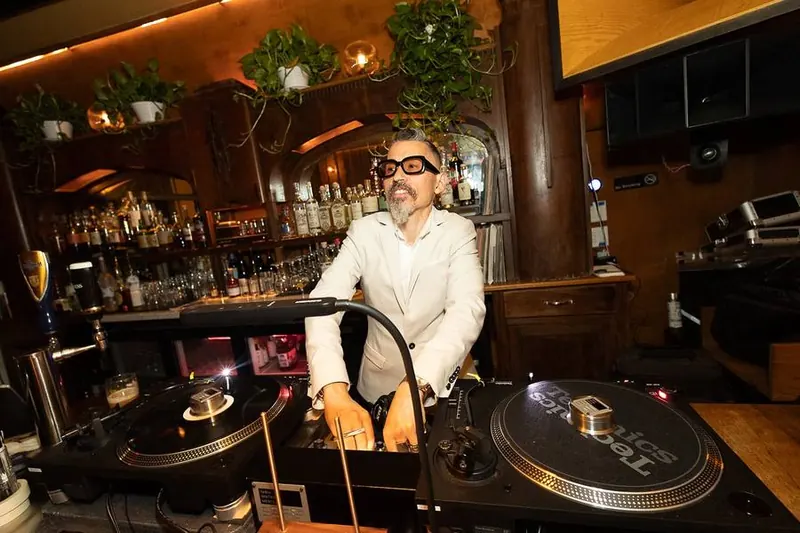Behind the Technics at a hi-fi bar